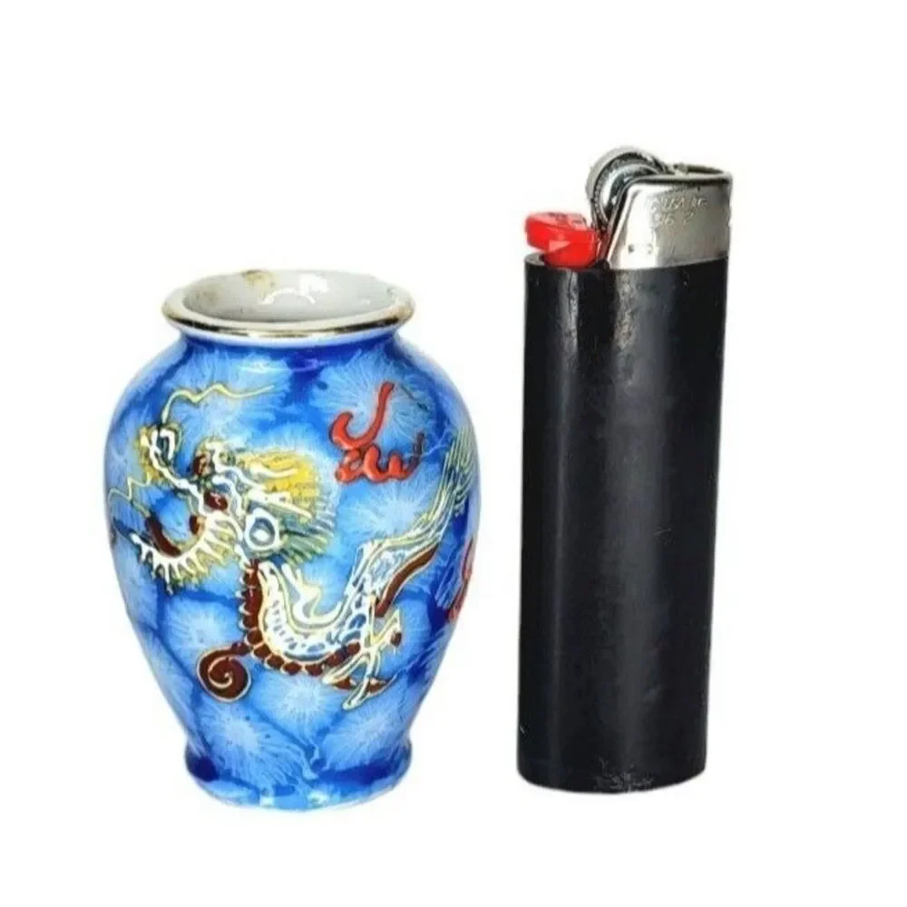 Vintage 1940s Hand Painted Miniature Porcelain Moriage Japanese Dragon Vase